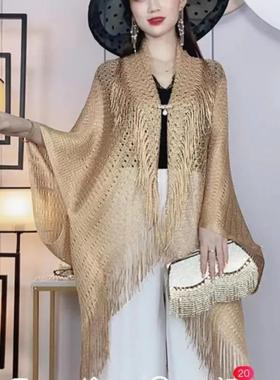 Netted Thin Loose Shawl Bright Silk Tassel Cheongsam Womens