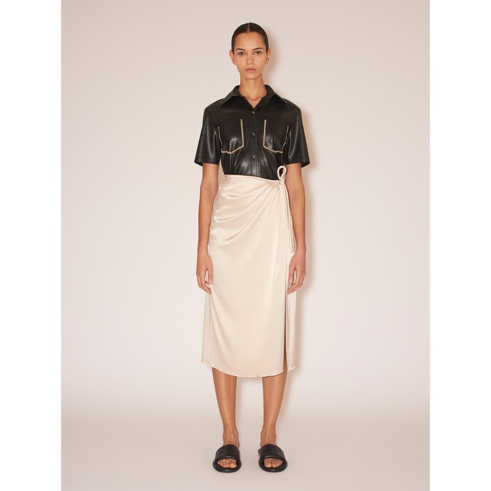 Satin slit skirt womens casual solid color lace high waist
