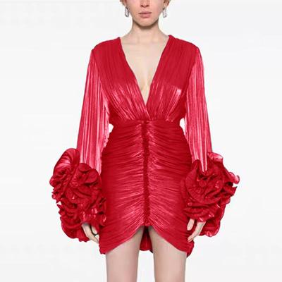 V-neck socialite short style large women flower hip-wrapped