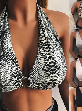 women halter neck leopard sports bra tank vest lace up