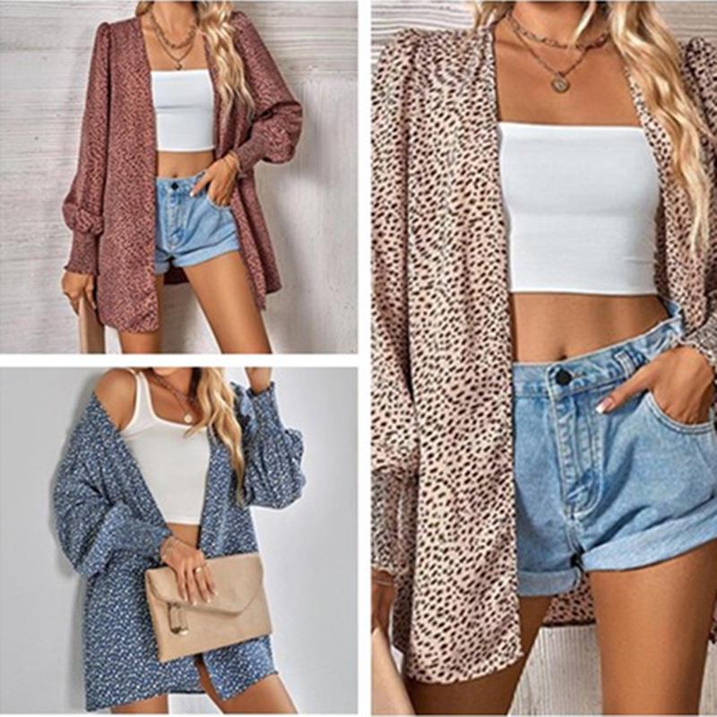 Coat Fashion Print Cardigan Long Leopard Shirt V-Neck