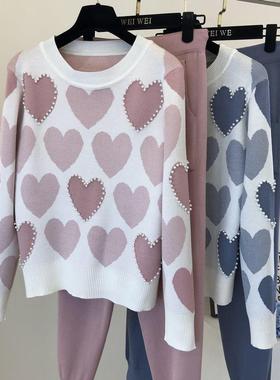 suit two-piece knitted pants long-sleeved women for suit