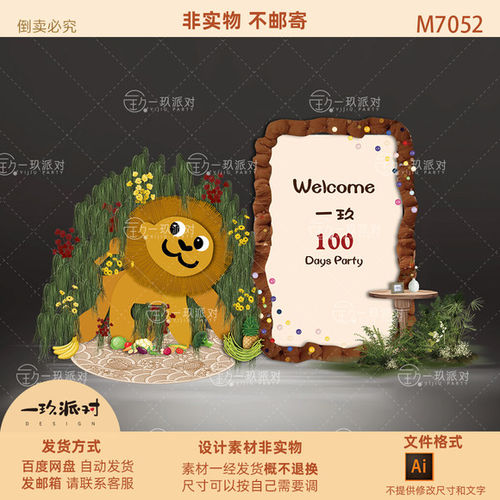 小狮子主题宝宝宴生日宴周岁宴百日宴布置背景设计素材非实物