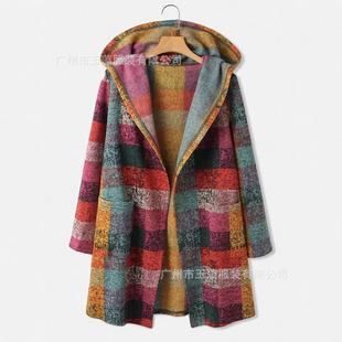 thickened pocket zipper hooded autumn warm coat printing