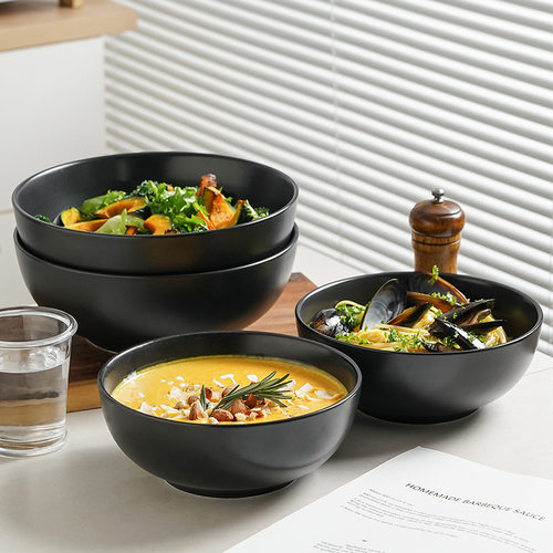 20cm ceramic black soup bowl large Japanese salad bowl