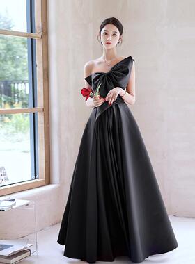 Black evening dress satin womens tube top long company