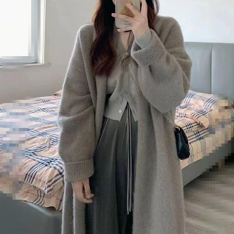 temperament Mid-length loose cardigan high-end coat sweater
