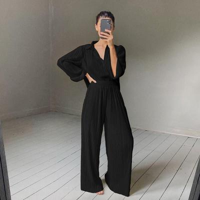 Color Solid Set Trousers Pleated Drape Floor-Mopping Leg