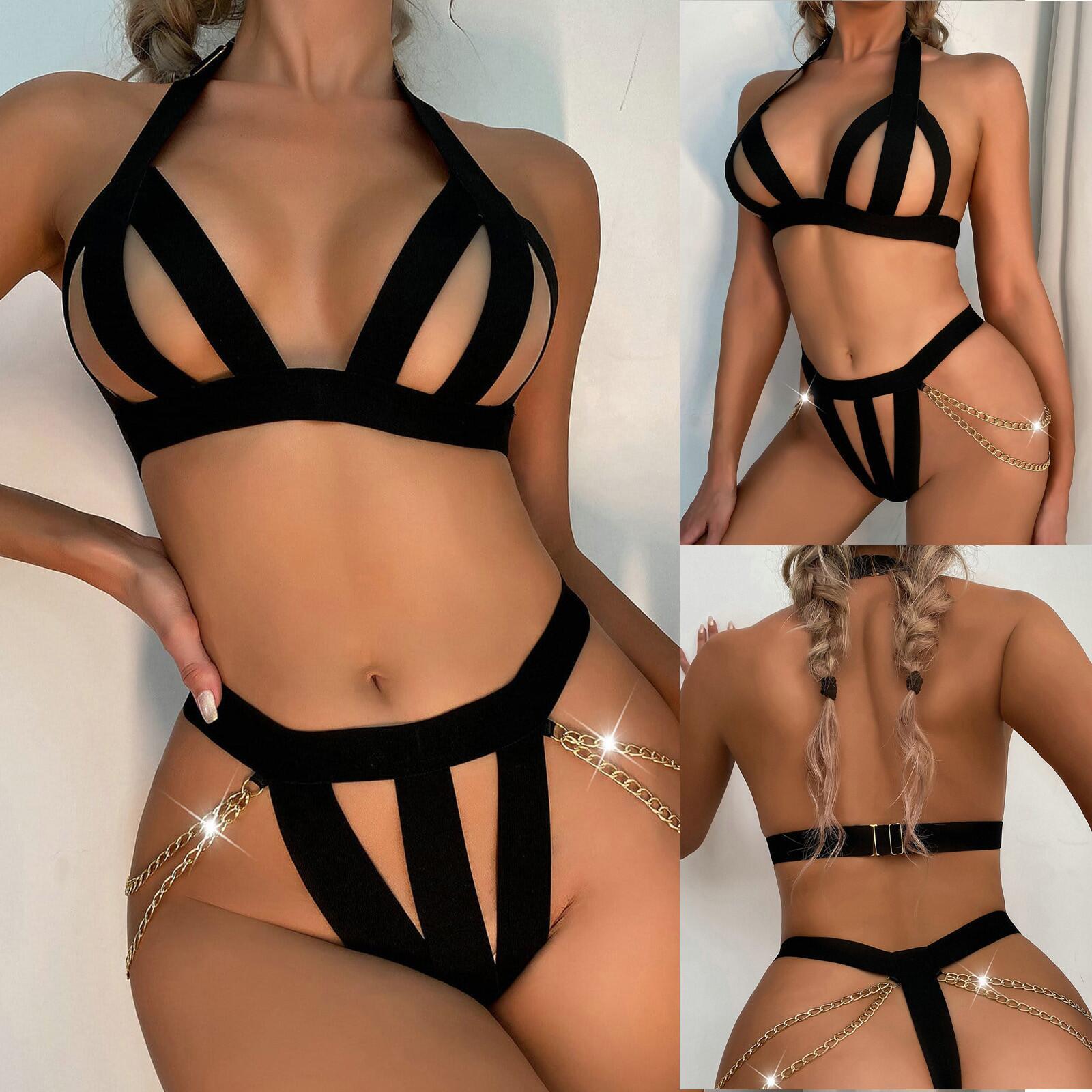 lingerie sexy pajamas three-point ribbon hollow lingerie