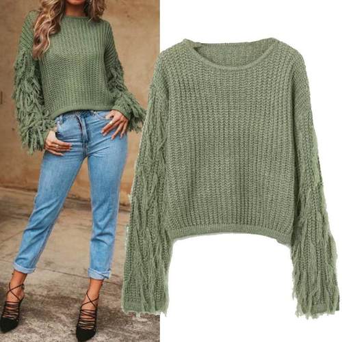 Color Solid Pullover All-match Loose Handmade Top Sweater