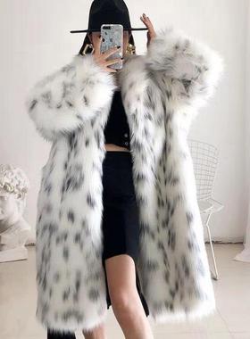 Fur coat womens lynx young print fox fur long leopard style
