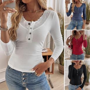 Knitted Long Collar Button Temperament Top Threaded Sleeve