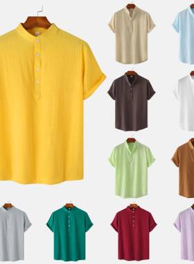 clothing T-shirt casual Mens linen shirt shirt stand and