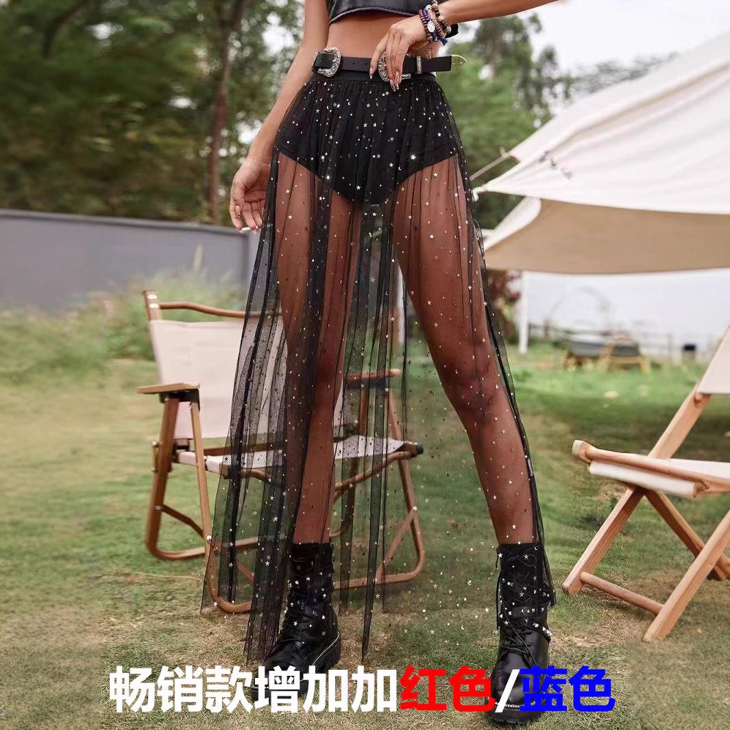 waist high mesh hip lace skirt pleated see-through sexy