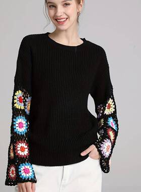 Clothing Womens Top Pullover Neck Round Sweater Crochet