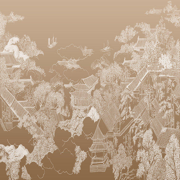 新中式阁楼高清原图TIF、PSD背景画墙画素材酒店电视背景玄关画
