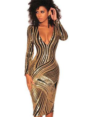 Long and Skirt Gold Sexy Dress Hip Sequin Black Sleeve