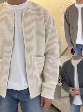 outwear knitting male coat sweater placket zipper long