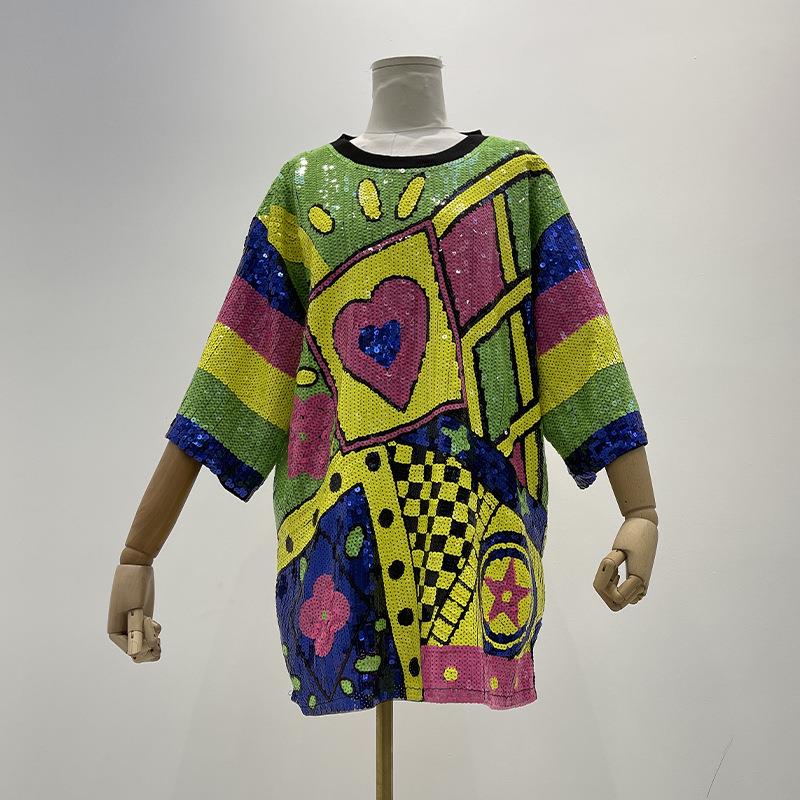 heavy creative womens pattern tops loose skirt colorful