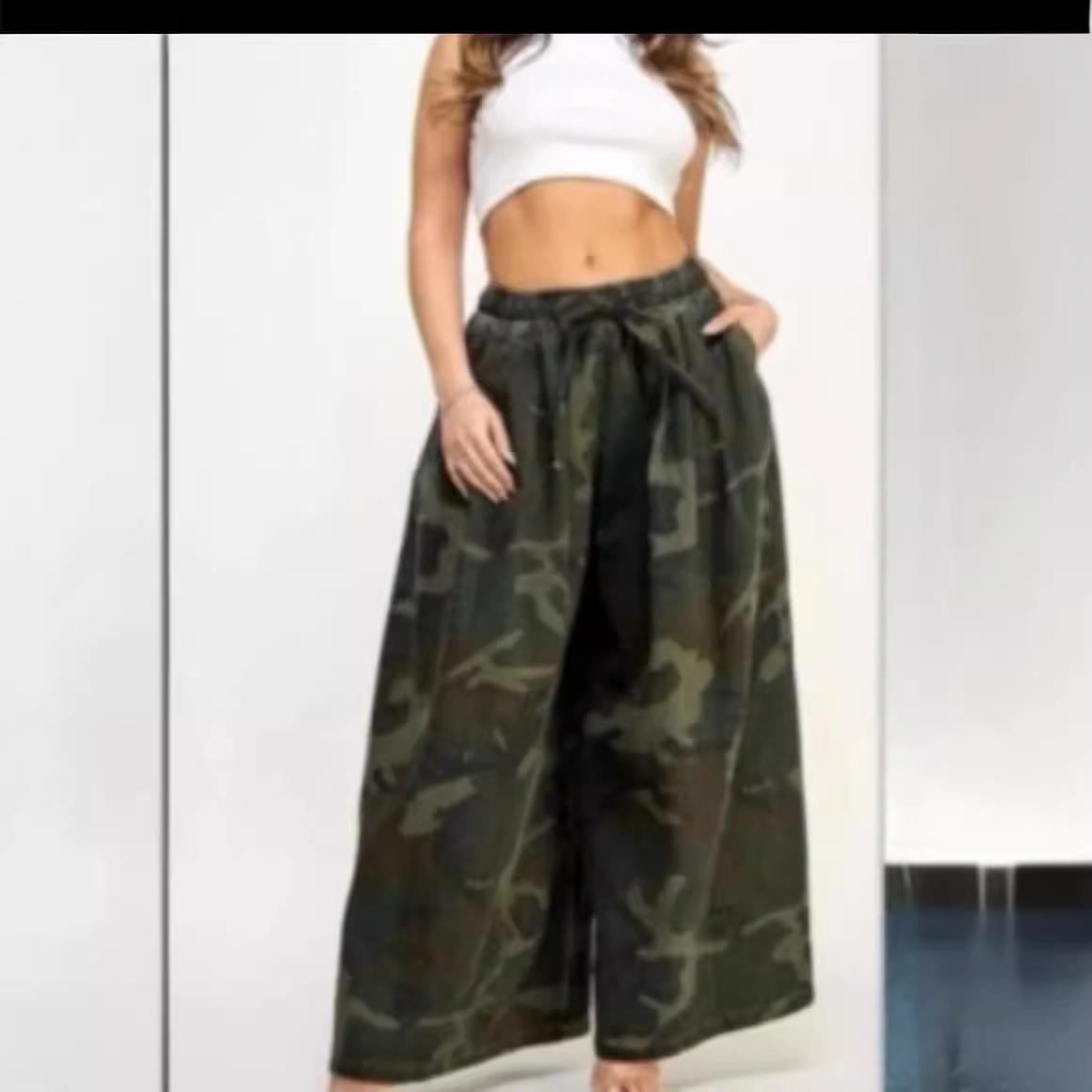 Casual fashion camouflage wide-leg pants for women