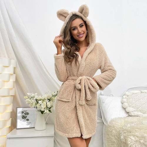 cute ears cartoon up pajamas winter sleeved long robe