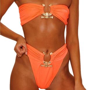 accessories metal hollow bikini color Sexy solid swimsuit