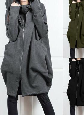 hooded fake long mid-length coat color solid jacket placket
