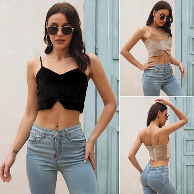 External model with chest pad velvet V-neck slit camisole