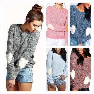 womens neck elbow pullover round heart sweater