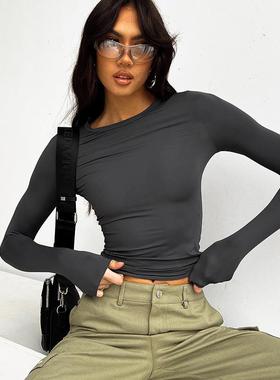 woman fashion pullover -shirt fit slim long neck round