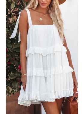 clacive sexy loose white cotton womens dress  summer strap