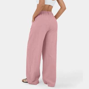 Leg Cotton Loose Ladies Trousers High Wide Casual Waist