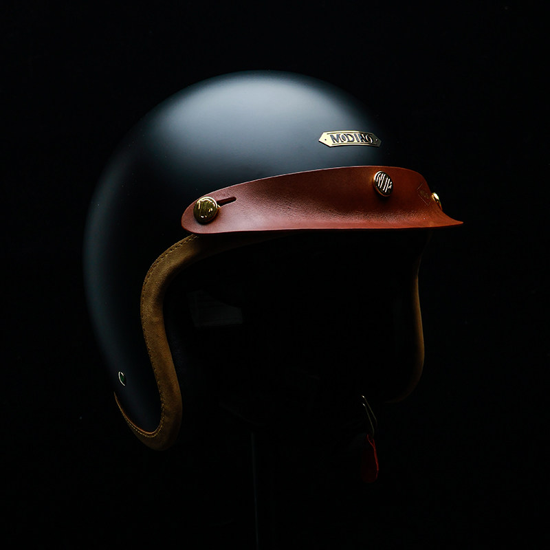 Modino哈雷复古头盔皮质帽檐个性3/4盔帽檐摩托车机车全盔帽檐
