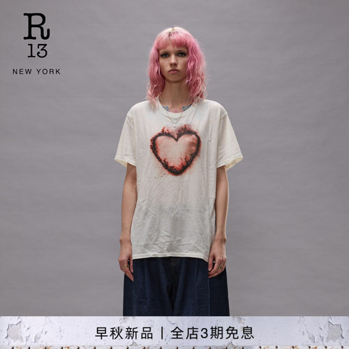 R13宽松数码爱心短袖T恤