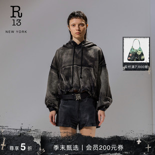 2025秋冬新品 R13 宽松套头街头复古休闲连帽卫衣 明星同款