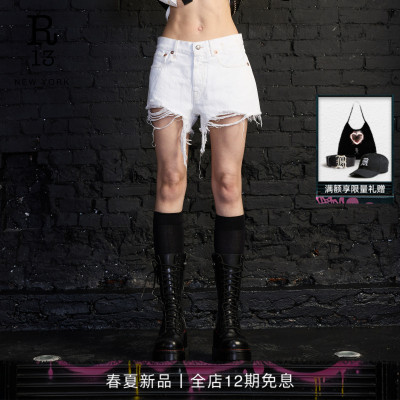 R13 2026春夏新品 BOYFRIEND宽松阔腿复古水洗做旧牛仔短裤