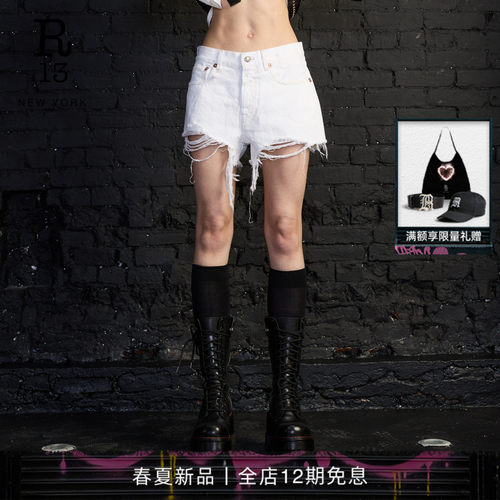 R13 2026春夏新品 BOYFRIEND宽松阔腿复古水洗做旧牛仔短裤
