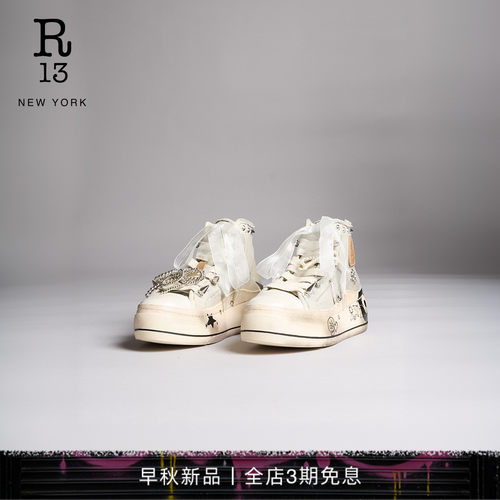 R13高帮做旧涂鸦帆布鞋