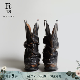 宽筒尖头牛仔风粗筒堆堆靴意大利制造 明星同款 R13 早秋系列