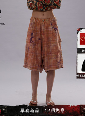 R13 2026早春新品 宽松复古随性覆染质感休闲五分裤短裤