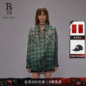 宽松轻薄褶皱慵懒风渐变格纹衬衫 R13 明星同款