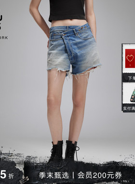 【明星同款】R13 春夏系列 CROSS OVER 中腰复古美式交叉牛仔短裤