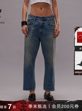 【季末甄选】R13 X-BF 中腰直筒复古做旧靛蓝水洗牛仔裤