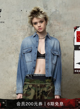 【品牌经典】R13 休闲宽松复古短款吊领个性牛仔衬衫外套男女同款