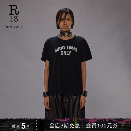 R13宽松手工印花圆领T恤