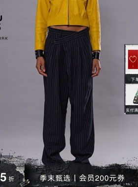 【明星同款】R13 2025春夏新品 CROSS OVER 宽松阔腿亚麻西装裤