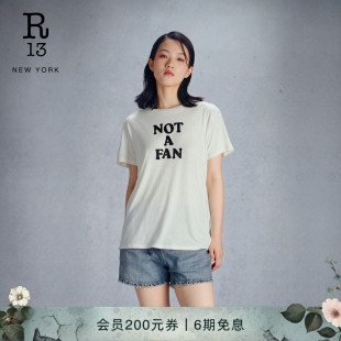 T恤 R13 2025春夏新品 简约美式 街头标语印花休闲宽松混纺圆领短袖