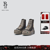 明星同款 R13 Kurt经典 高帮厚底做旧涂鸦帆布鞋 板鞋