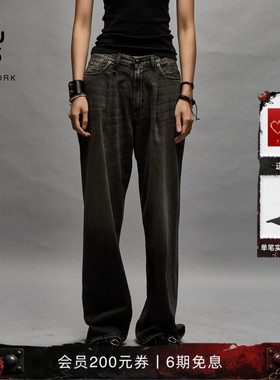 【品牌经典】R13 DAMON 中腰褶皱设计复古水洗阔腿牛仔裤男女同款