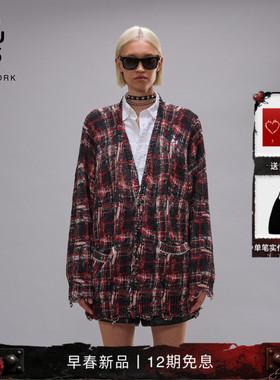 R132026早春新品 松弛休闲Oversized慵懒印花针织开衫毛衣